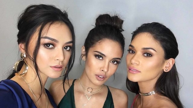 Philippine beauty queens (L-R) Miss International 2016 Kylie Versoza, Miss World 2013 Megan Young, and Miss Universe 2015 Pia Alonzo Wurtzbach