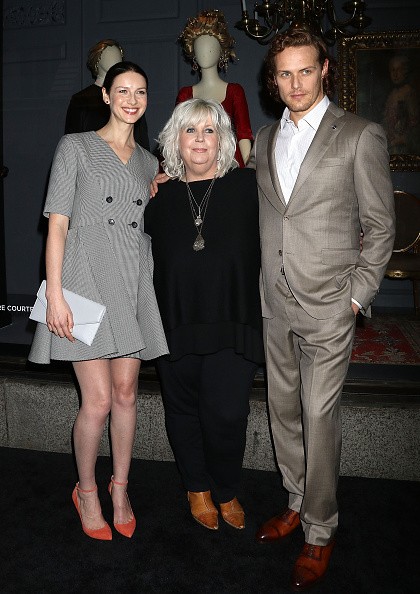 Caitriona Balfe, Terry Dresbach and Sam Heughan attend 'Outlander' and Saks Fifth Avenue Photocall at Saks Fifth Avenue on April 7, 2016 in New York City. 