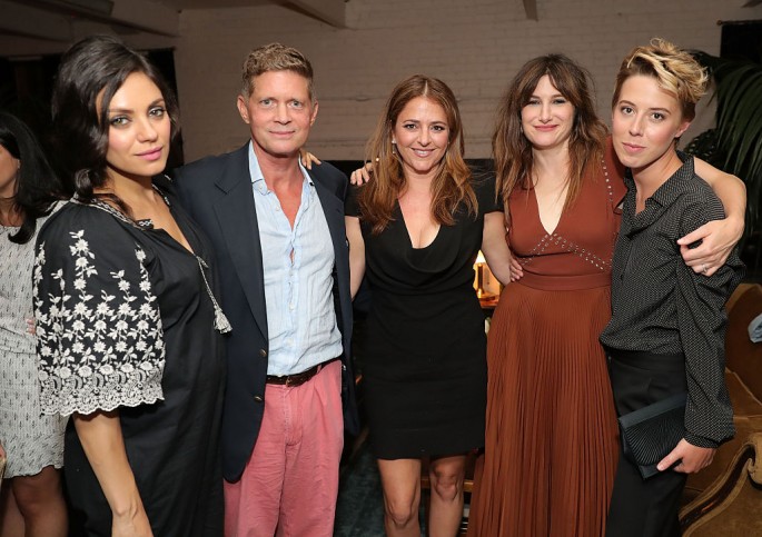 Mila Kunis, guest, Annie Mumolo, Kathryn Hahn and President of STX Entertainment Sophie Watts attend the after party for the 'Bad Moms' premiere at Metrograph on July 18, 2016 in New York City.