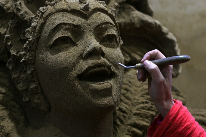 Artists Work On Sand Sculptures At Sand Museum In Japan