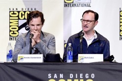 Actor Benedict Cumberbatch (L) and actor/writer/producer Mark Gatiss attend the 'Sherlock' panel during Comic-Con International 2016 at San Diego Convention Center on July 24, 2016 in San Diego, California. 
