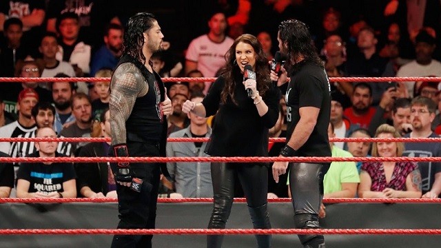 Roman Reigns, Stephanie McMahon and Seth Rollins
