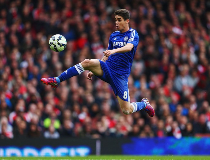 Oscar, then of Chelsea, controls the ball during the Barclays Premier League match against Arsenal.