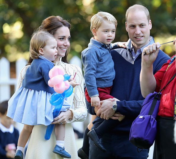 The Duchess of Cambridge, Princess Charlotte, Prince George and the Duke of Cambridge at a children's party for Military families during the Royal Tour of Canada on September 29, 2016 in Victoria, Canada.