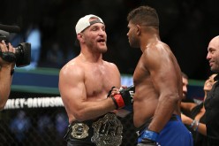 UFC heavyweight champ Stipe Miocic shakes the hand of Alistair Overeem during the UFC 203 event at Quicken Loans Arena on September 10, 2016 in Cleveland, Ohio.
