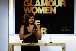 Mindy Kaling speaking on stage at the Glamour Women of the Year gala for 2016 last Nov. 14, 2016.
