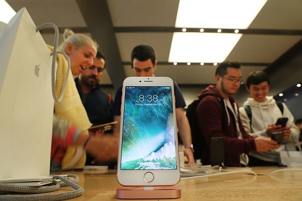 The new iPhone 7 is displayed on a table at an Apple store in Manhattan on September 16, 2016 in New York City.
