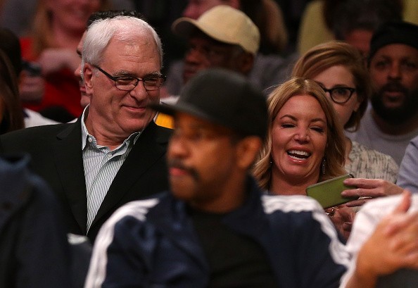 Phil Jackson pictured with Jeanie Buss in the Lakers vs. Knicks game held last March 12, 2015, which the Knicks won 101-94.