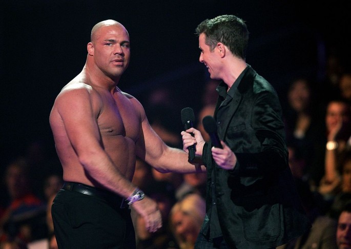 Kurt Angel and journalist Geoff Keighley speak onstage during the 4th Annual Spike TV 2006 Video Game Awards held at The Galen Center on December 8, 2006 in Los Angeles, California.