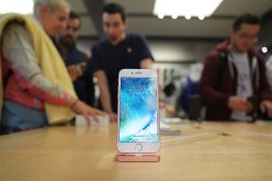 The new iPhone 7 is displayed on a table at an Apple store in Manhattan on September 16, 2016 in New York City. 
