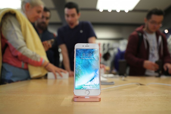 The new iPhone 7 is displayed on a table at an Apple store in Manhattan on September 16, 2016 in New York City. 