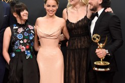 Maisie Williams, Emilia Clarke, Sophie Turner and Kit Harington, winners of Best Drama Series for 'Game of Thrones', pose in the press room during the 68th Annual Primetime Emmy Awards at Microsoft Theater on September 18, 2016 in Los Angeles, California.