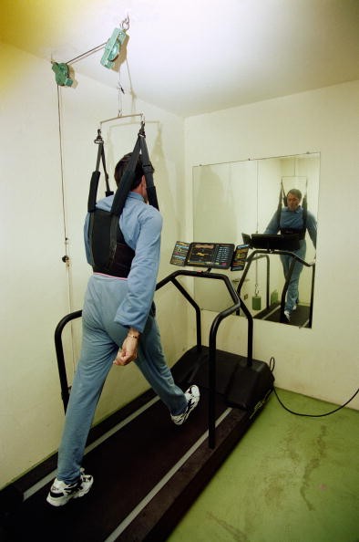 Spanish golfer Seve Ballesteros exercising in his gym at home in Pedrena, Spain