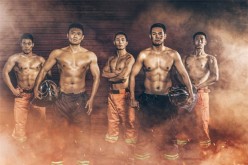 Handsome firefighters posing for the 2017 Chinese Firefighters' Calendar.