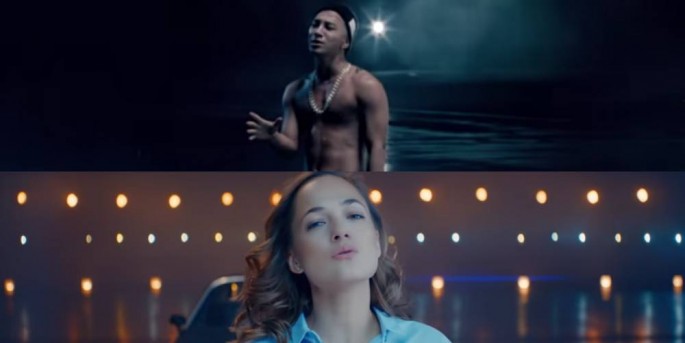 BIGBANG's Taeyang in a still from the music video of "Eyes, Nose, Lips" (above) and Albina in a shot from her "I Love You" MV.