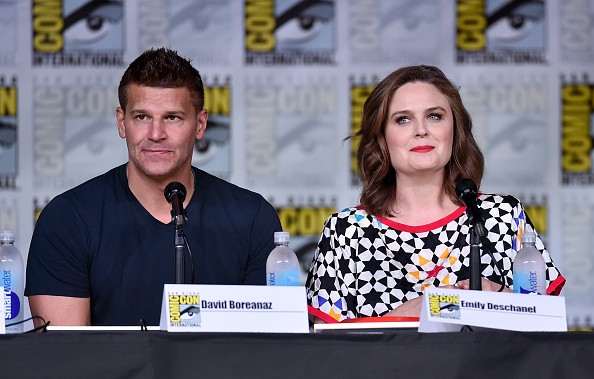 David Boreanaz and Emily Deschanel attend the 'Bones' panel during Comic-Con International 2016 at San Diego Convention Center on July 22, 2016 in San Diego, California. 