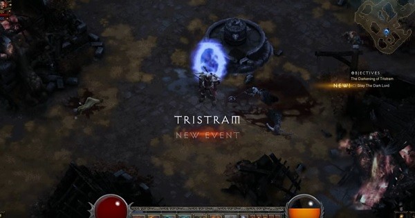A "Diablo III" player travels through the mysterious portal in Old Tristram, which brings him to the original version of the town.