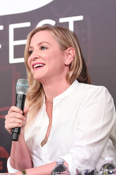Jessica Capshaw speaks onstage during the 'Three rounds with the cast of Grey's Anatomy' panel at Entertainment Weekly's PopFest at The Reef on October 30, 2016 in Los Angeles, California. 