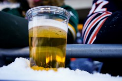 A beer sits on a snowy ledge during the game between the Chicago Bears and the Green Bay Packers at Soldier Field