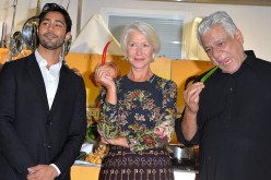 Manish Dayal, Dame Helen Mirren and Om Puri attend a photocall for 'The Hundred Foot Journey' at Le Cordon Bleu on September 2, 2014 in London, England. (Photo by Anthony Harvey/Getty Images)