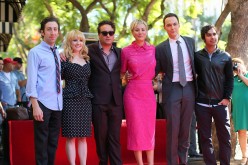 'The Big Bang Theory' stars Simon Helberg, Melissa Rauch, Johnny Galecki, Kaley Cuoco, Jim Parsons and Kunal Nayyar pose at the Hollywood Walk of Fame in Hollywood, California.
