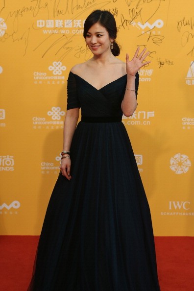 Korean actress Song Hye Kyo arrives for the red carpet of 4th Beijing International Film Festival at China's National Grand Theater on April 16, 2014 in Beijing, China. 