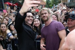 Actors Tom Hiddleston and Chris Hemsworth meet fans whilst on set filming 'Thor: Ragnarok' in Brisbane, Queensland.