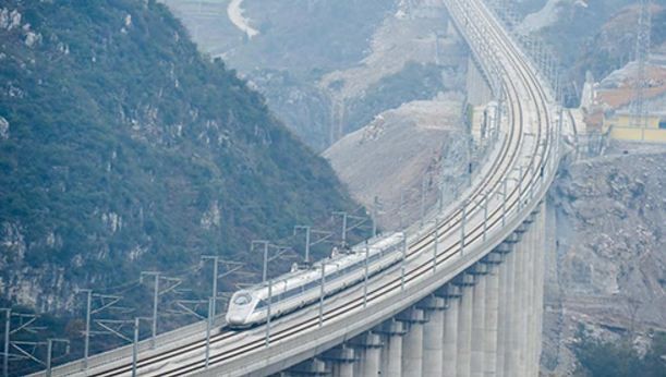 A section of the world's longest high-speed raiway line in China.                    