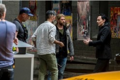 Actors Chris Hemsworth and Tom Hiddleston and director Taika Waititi are seen on the set of the film 'Thor: Ragnarok' on August 23, 2016 in Brisbane, Australia.