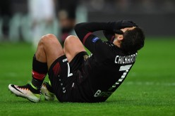 Bayer Leverkusen's Javeir 'Chicharito' Hernandez reacts after missing a chance in his side's 1-0 win against Tottenham Hotspur in the Champions League group stage last Nov. 2, 2016.