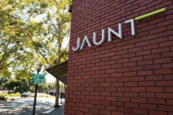 Logo of VR company Jaunt at its headquarters in the Silicon Valley town of Palo Alto, California.