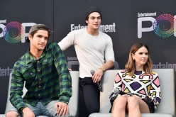 (L-R) Tyler Posey, Dylan Sprayberry and Shelley Hennig speak onstage during the 'Teen Wolf' panel at Entertainment Weekly's PopFest at The Reef on October 30, 2016 in Los Angeles, California. 