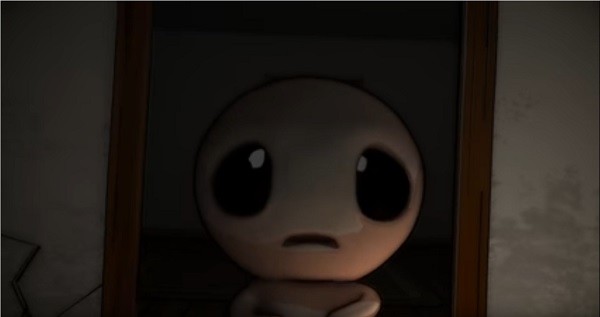 "The Binding of Isaac" main protagonist Isaac looks at the mirror after he noticed the nosebleed.