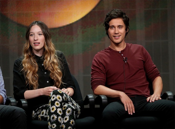Actors Sophie Lowe (L) and Peter Gadiot speak onstage during the 'Once Upon a Time in Wonderland' panel discussion at the Television Critics Association Summer Press Tour on Aug. 4, 2013.