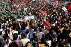 Chinese protestors stage an anti Japan rally outside the Japan Embassy on Sept. 15, 2012, in Beijing, China.