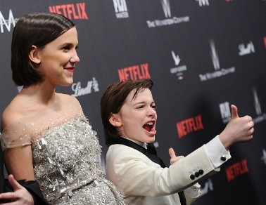 Actress Millie Bobby Brown and actor Noah Schnapp attend the 2017 Weinstein Company and Netflix Golden Globes after party on January 8, 2017 in Los Angeles, California.