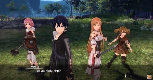 "Sword Art Online: Hollow Realization" characters getting ready to fight an upcoming battle against monsters.