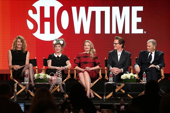 Actors Laura Dern, Kimmy Robertson, Madchen Amick, Kyle MacLachlan and Robert Forster of the television show 'Twin Peaks' speak onstage during the Showtime portion of the 2017 Winter Television Critics Association Press Tour at the Langham Hotel on Januar