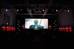'Final Fantasy 7 remake' is shown during the Square Enix press conference at the JW Marriott on June 16, 2015 in Los Angeles, California.