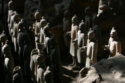 Ancient terracotta soldiers are seen in the No.1 pit of the Qin Terracotta Warriors and Horses Museum on October 24, 2007 in Lintong of Shaanxi Province, China.