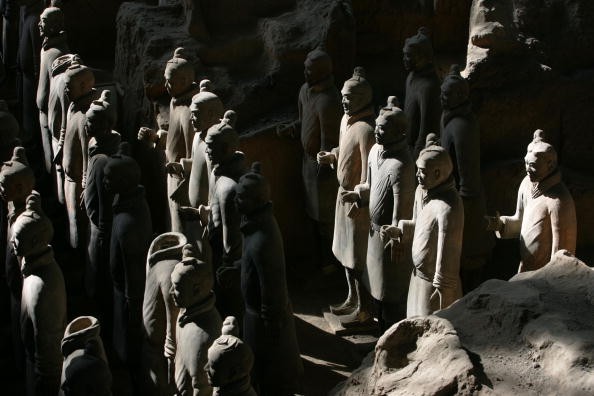 Ancient terracotta soldiers are seen in the No.1 pit of the Qin Terracotta Warriors and Horses Museum on October 24, 2007 in Lintong of Shaanxi Province, China.