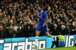 Diego Costa celebrates after scoring against Stoke City in their match last Dec. 31, 2016.