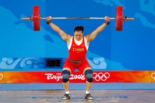 Cao Lei competes in the women's 75kg weightlifting event at the Beijing University of Aeronautics & Astronautics Gymnasium on Day 7 of the Beijing 2008 Olympics on Aug. 15, 2008 in Beijing, China. 