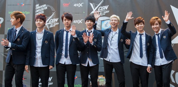 BTS attends KCON 2014 - Day 2 at the Los Angeles Memorial Sports Arena on August 10, 2014 in Los Angeles, California.
