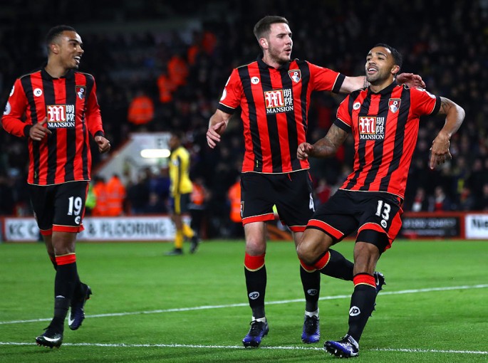 Bournemouth players (from L to R) Junior Stanilas, Dan Gosling, and Callum Wilson.