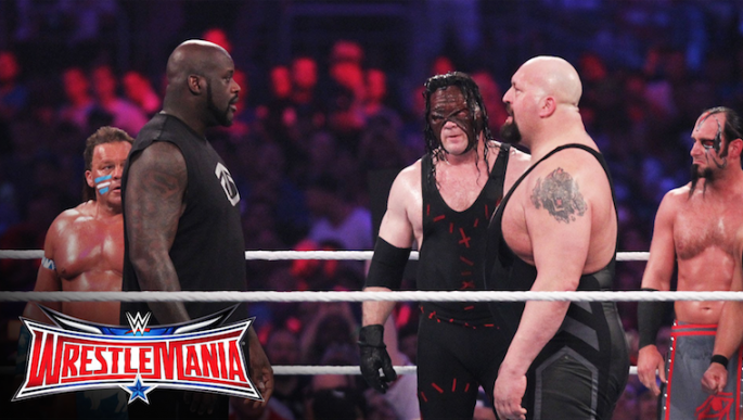 The Big Show faces off with Shaquille O' Neal at the Andre the Giant Memorial Royal Rumble at WrestleMania 32.
