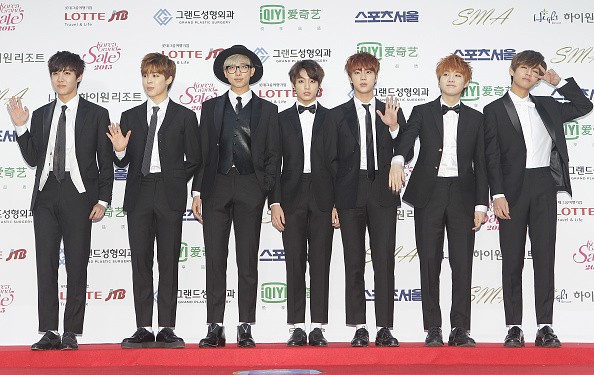 BTS arrive for the 24th Seoul Music Awards at the Olympic Park on January 22, 2015 in Seoul, South Korea.