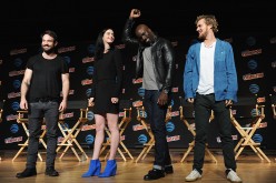 (L-R)  'The Defenders' actors Charlie Cox, Krysten Ritter, Mike Colter and Finn Jones at the New York Comic-Con 2016.