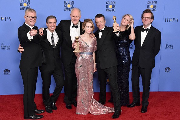 The cast and creators of 'The Crown' pose during the 74th Annual Golden Globe Awards at The Beverly Hilton Hotel on January 8, 2017 in Beverly Hills, California. 
