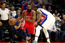 James Harden of the Houston Rockets plays against the Detroit Pistons at the Palace of Auburn Hills on November 21, 2016 in Auburn Hills, Michigan. 